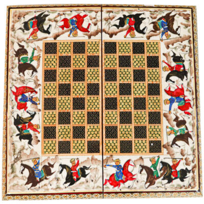 Plateau d’Échecs Khatamkari Persan Modèle Chasse