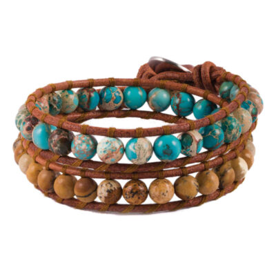 Bracelet Perlé pour Femme – Design Cuir & Turquoise