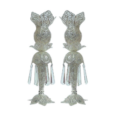 Bougeoir en filigrane persan en cuivre plaqué argent, Negar (2x)