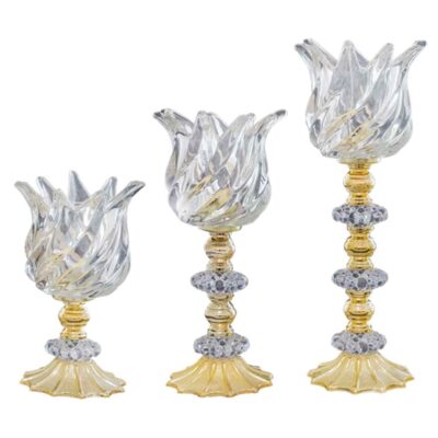 Bougeoir en cristal persan en forme de tulipe, set de 3