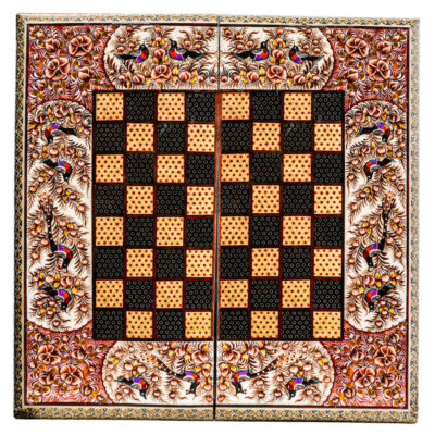 Plateau d’Échecs en Marqueterie Incrustée en Bois Persan Modèle Oiseaux