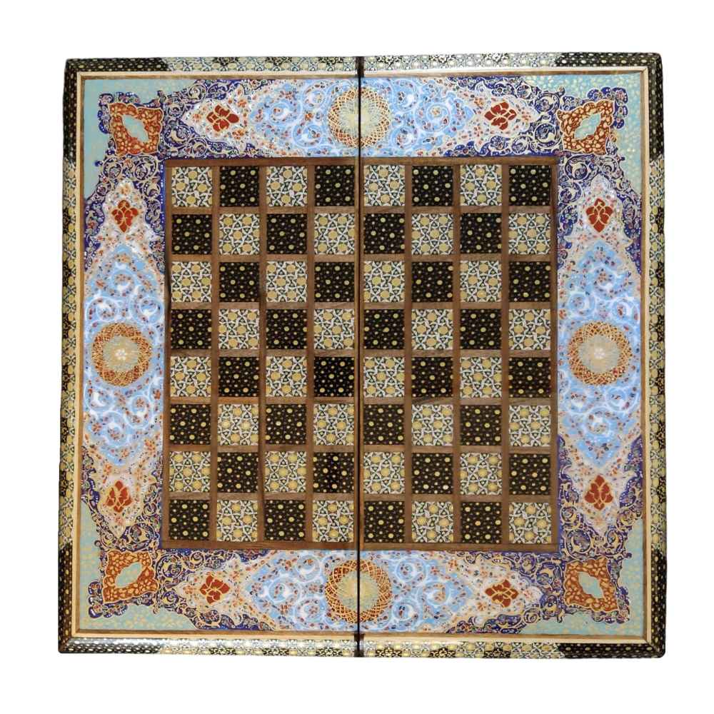 Plateau d'Échecs en Marqueterie Persane Tazhib