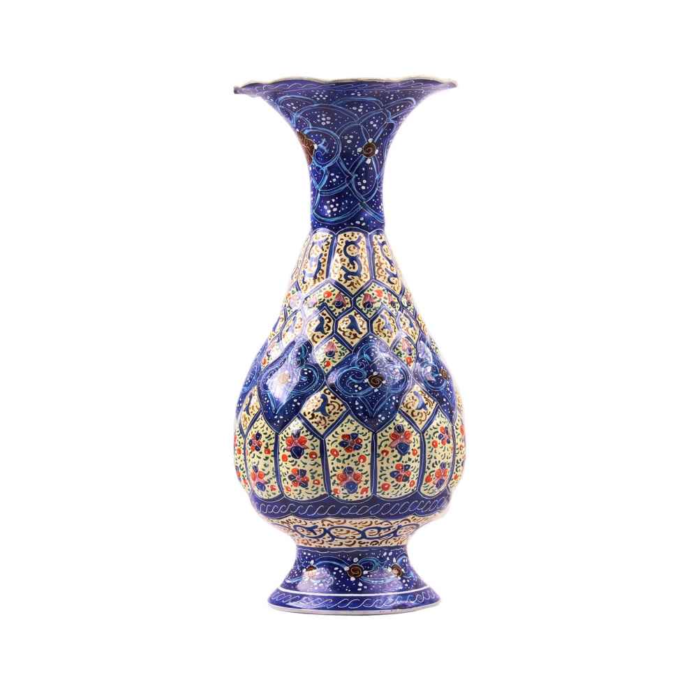 Vase en cuivre décoratif peint à la main avec émail Minakari persan Samin