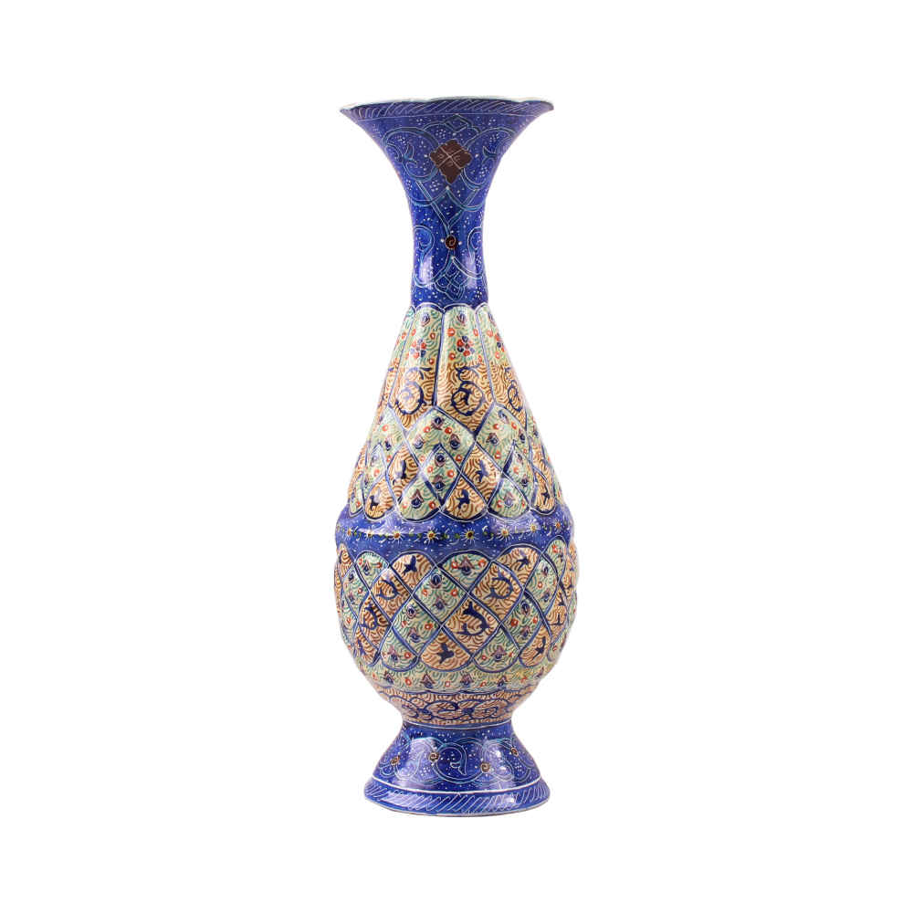 Vase en cuivre décoratif peint à la main avec émail Minakari persan Zar