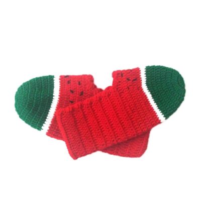Chaussons au Crochet pour Femme en Fibre Acrylique Tricotée – Modèle Pastèque