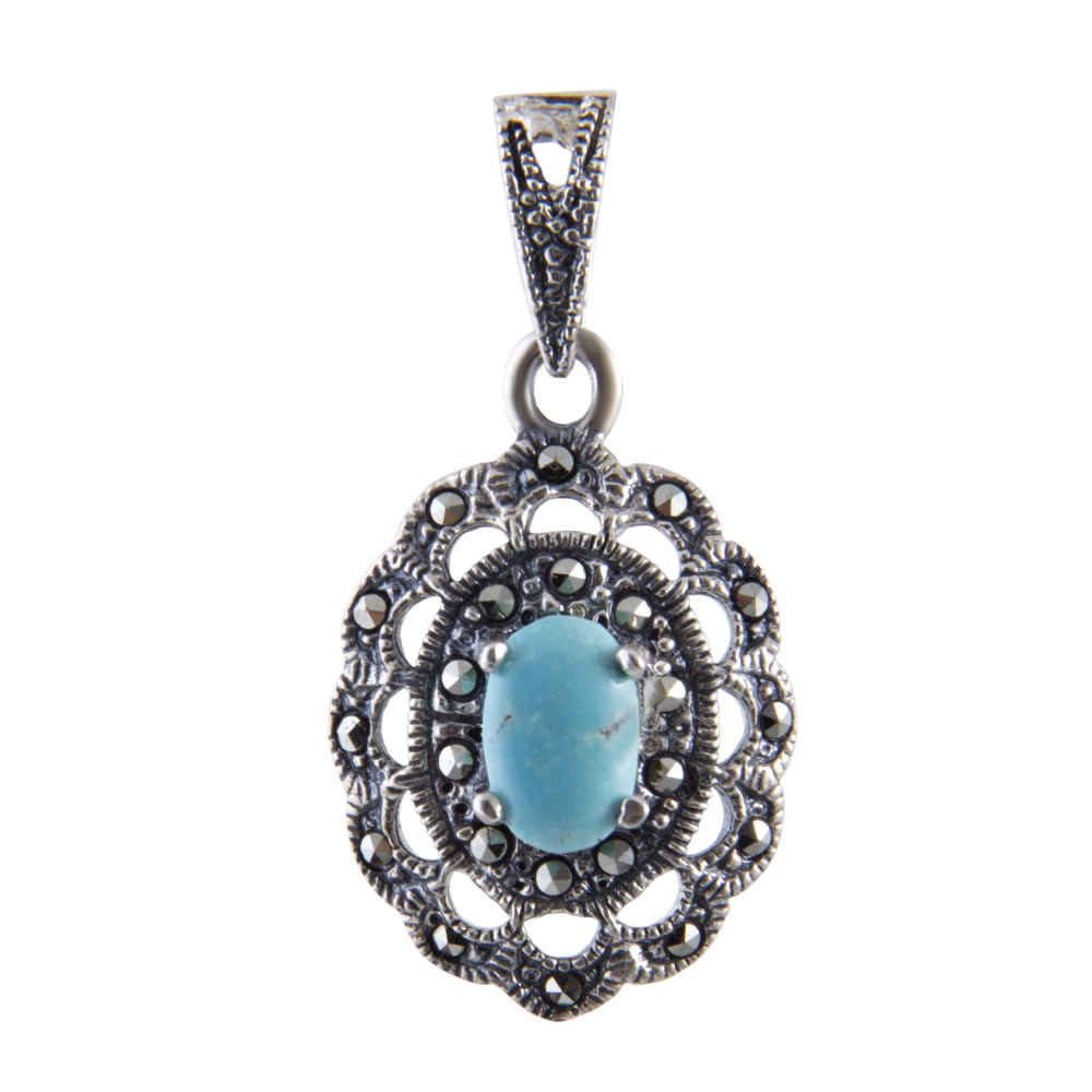 Pendentif en argent persan avec pierre précieuse Turquoise Nahal
