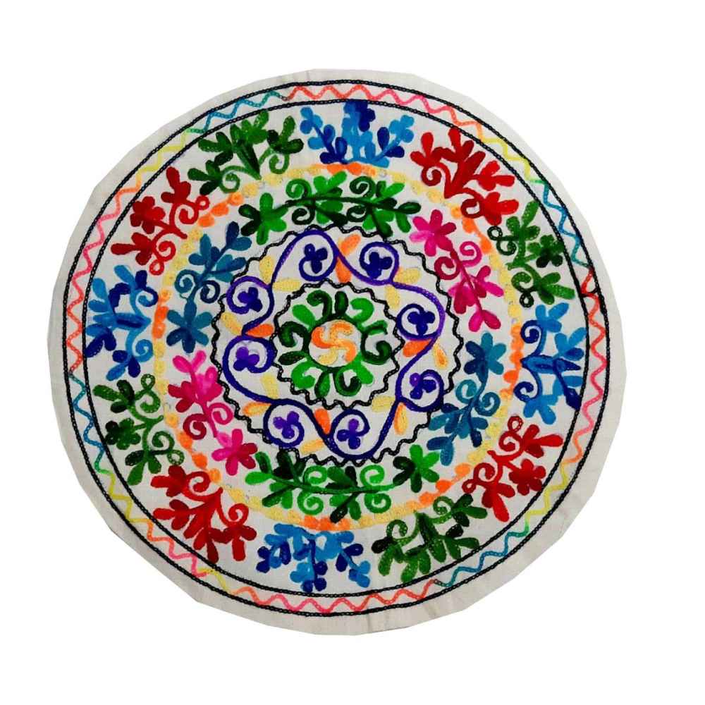 Housse de Coussin Brodée - Design Suzani Rond Rana