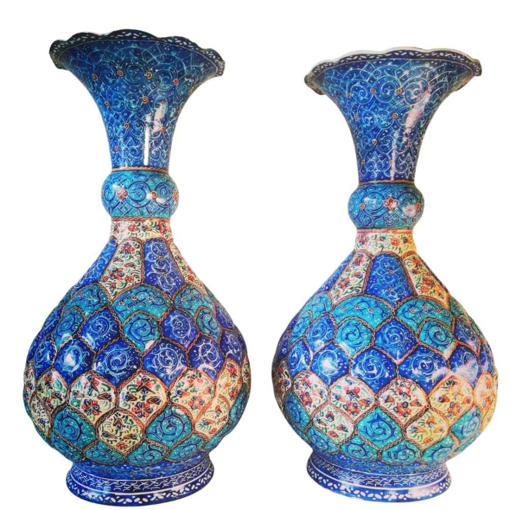 Set de 2 vases décoratifs en cuivre peint à la main avec émail Minakari persan Ana