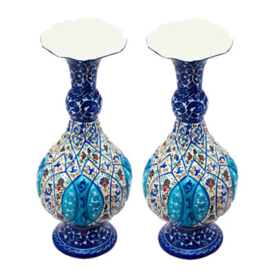 Set de 2 vases décoratifs en cuivre peint à la main avec émail Minakari persan Baha