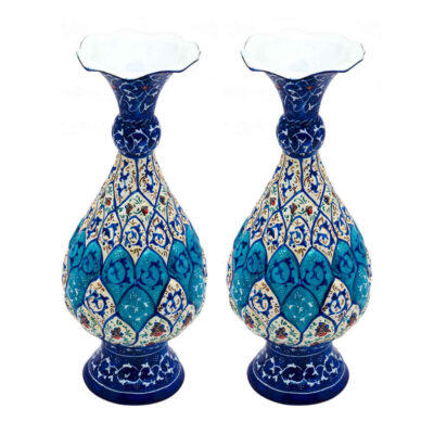 Set de 2 vases décoratifs en cuivre peint à la main avec émail Minakari persan Elima