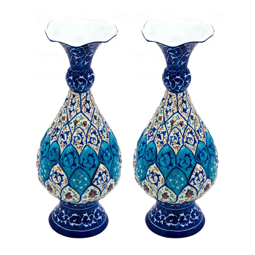 Set de 2 vases décoratifs en cuivre peint à la main avec émail Minakari persan Elima