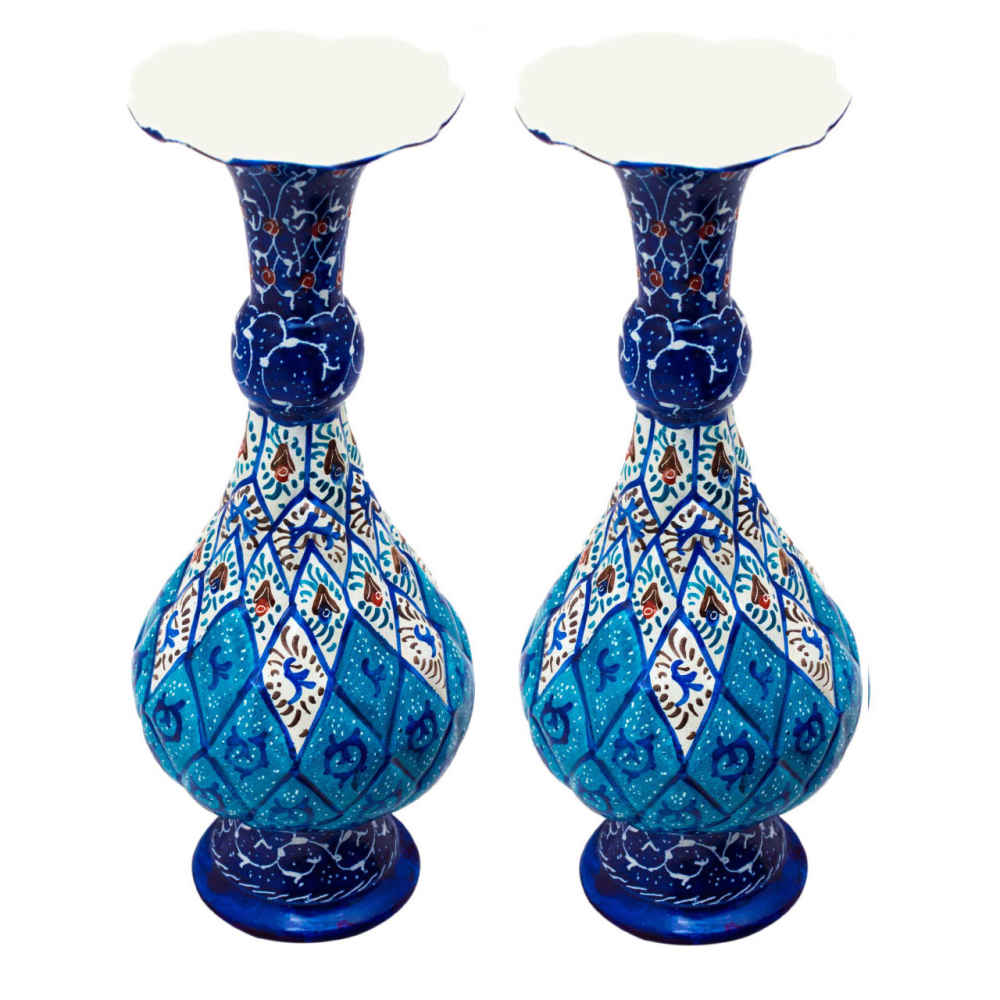 Set de 2 vases décoratifs en cuivre peint à la main avec émail Minakari persan Erika