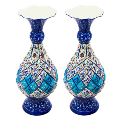 Set de 2 vases décoratifs en cuivre peint à la main avec émail Minakari persan Sarahi