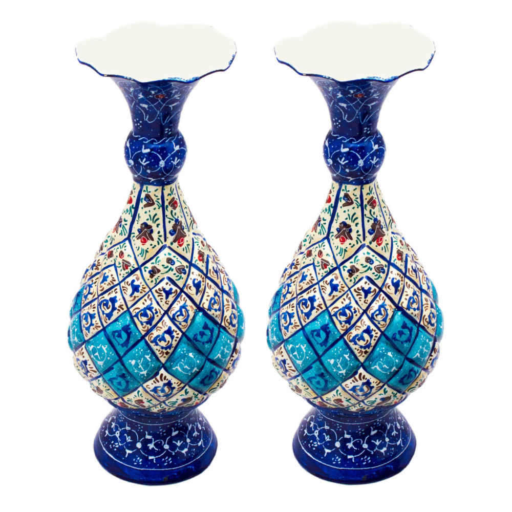 Set de 2 vases décoratifs en cuivre peint à la main avec émail Minakari persan Sarahi