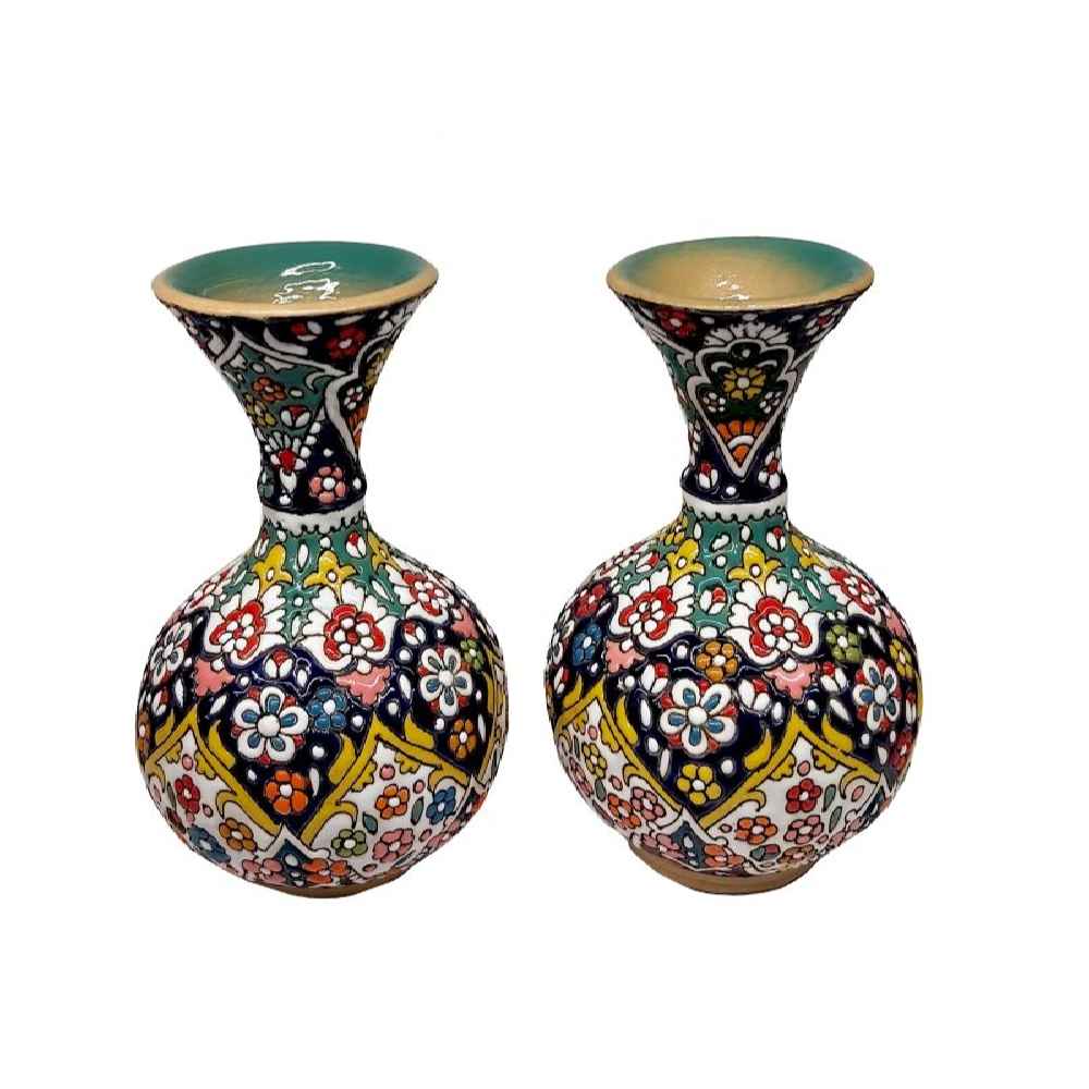 Set de 2 vases en poterie décoratifs peints à la main avec émail Minakari persan