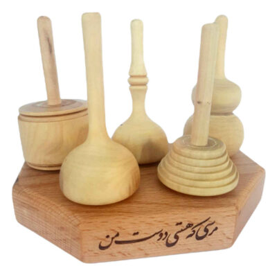Ensemble de 5 toupies en bois perses classiques – Jouets traditionnels faits à la main