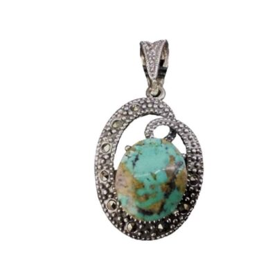 Pendentif en argent persan avec pierre précieuse Turquoise Dela