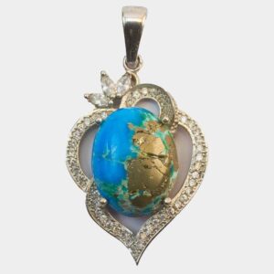 Pendentif en argent persan avec pierre précieuse Turquoise Rosa