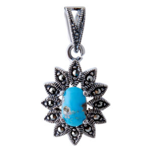 Pendentif en argent persan avec pierre précieuse Turquoise Safa