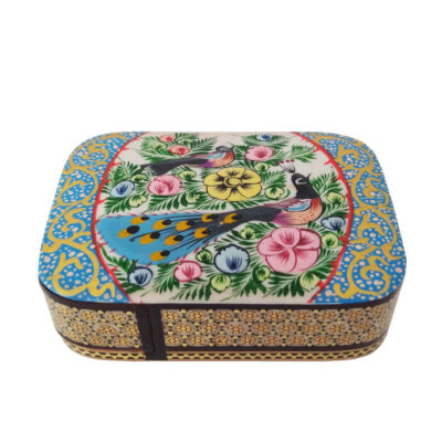 Boîte de cartes à jouer en bois persan – Décoration émaillée Khatam Oiseaux et Fleurs