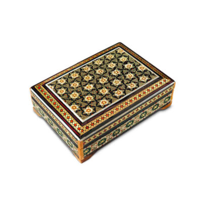 Boîte de cartes à jouer en bois persan – Décoration émaillée Khatam étoile