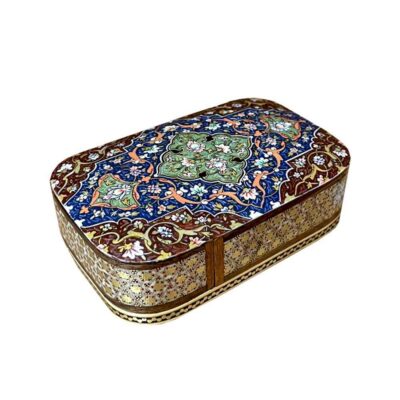 Boîte de cartes à jouer en bois persan – Décoration émaillée Khatam Tazhib
