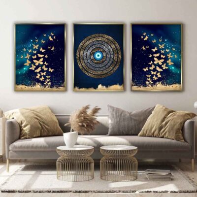 3 pcs Affiche islamique – Ayatul Kursi Art mural encadré