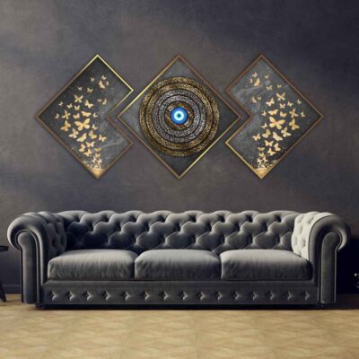 3 pcs Affiche islamique – Vers du Trône Art mural encadré