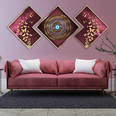 3 pcs Affiche islamique violette – Ayatulkursi Art mural encadré