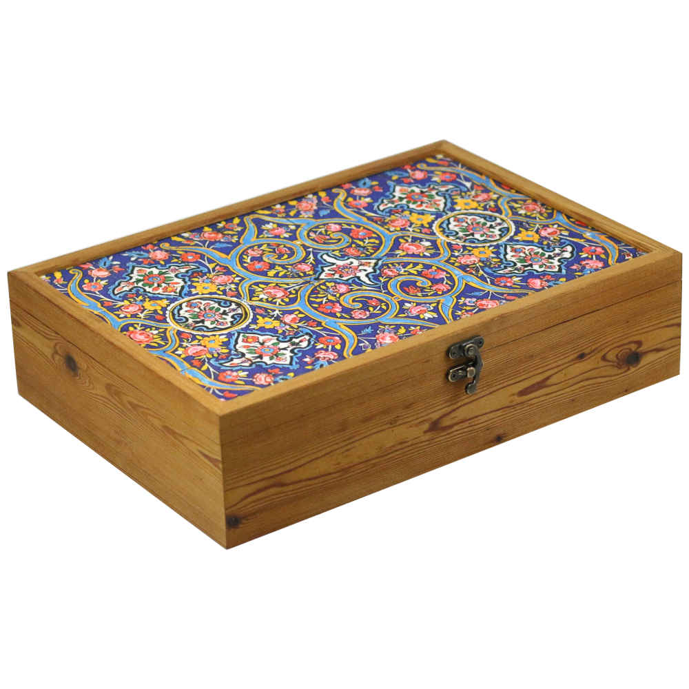 Boîte organisatrice en bois pour thé avec tiroirs et motif persan Barana