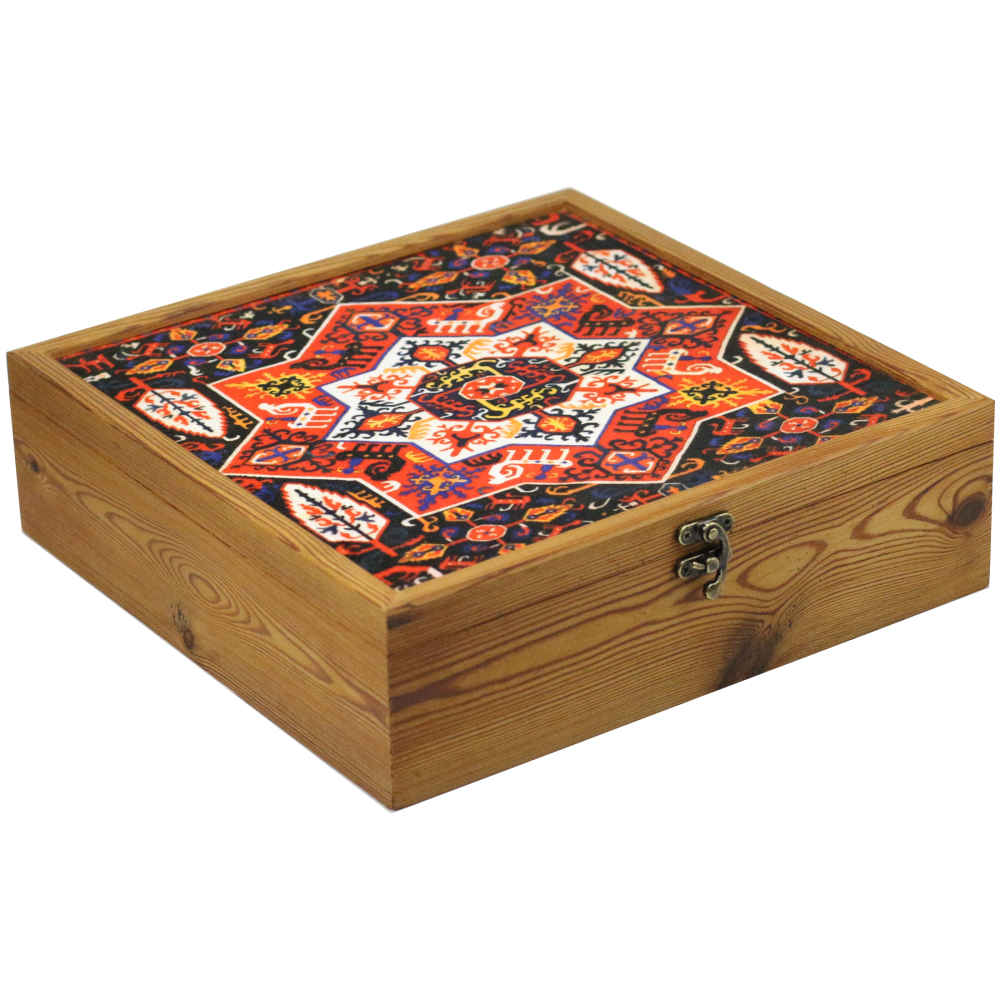 Boîte organisatrice en bois pour thé avec tiroirs et motif persan Dorna