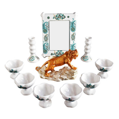 Set de plats Haftseen avec miroir, adapté pour Nowruz Firoozeh (10 pièces)
