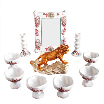 Set de plats Haftseen avec miroir, adapté pour Nowruz Jeyran (10 pièces)