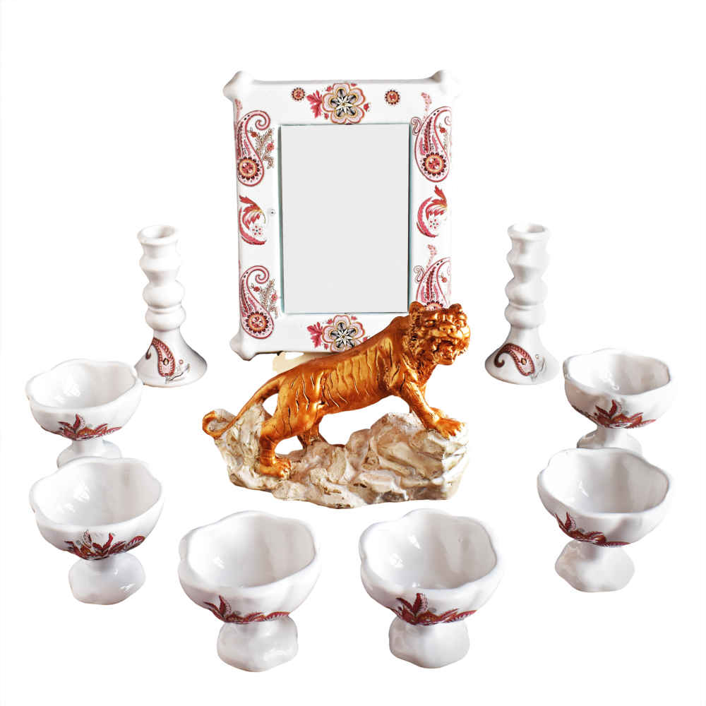 Set de plats Haftseen avec miroir, adapté pour Nowruz Jeyran (10 pièces)