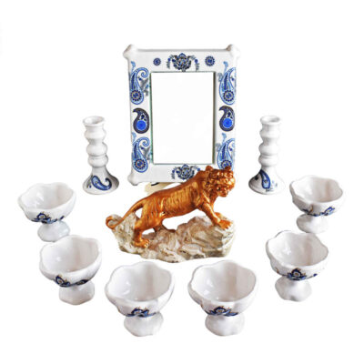 Set de plats Haftseen avec miroir, adapté pour Nowruz Mandegar (9 pièces)