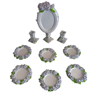 Set de plats Haftseen adapté pour la célébration de Nowruz, Rose (9 pièces)