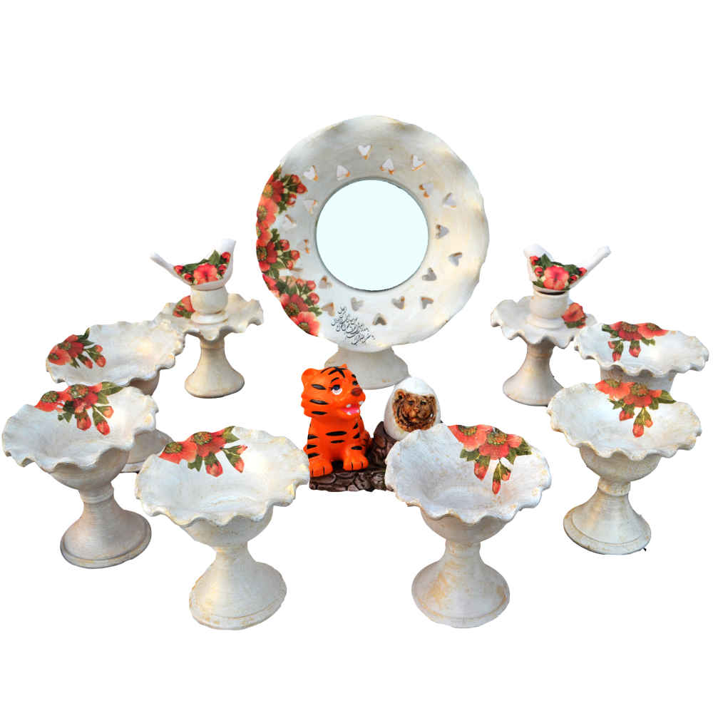 Set de plats Haftseen avec miroir, adapté pour Nowruz Sogol (13 pièces)