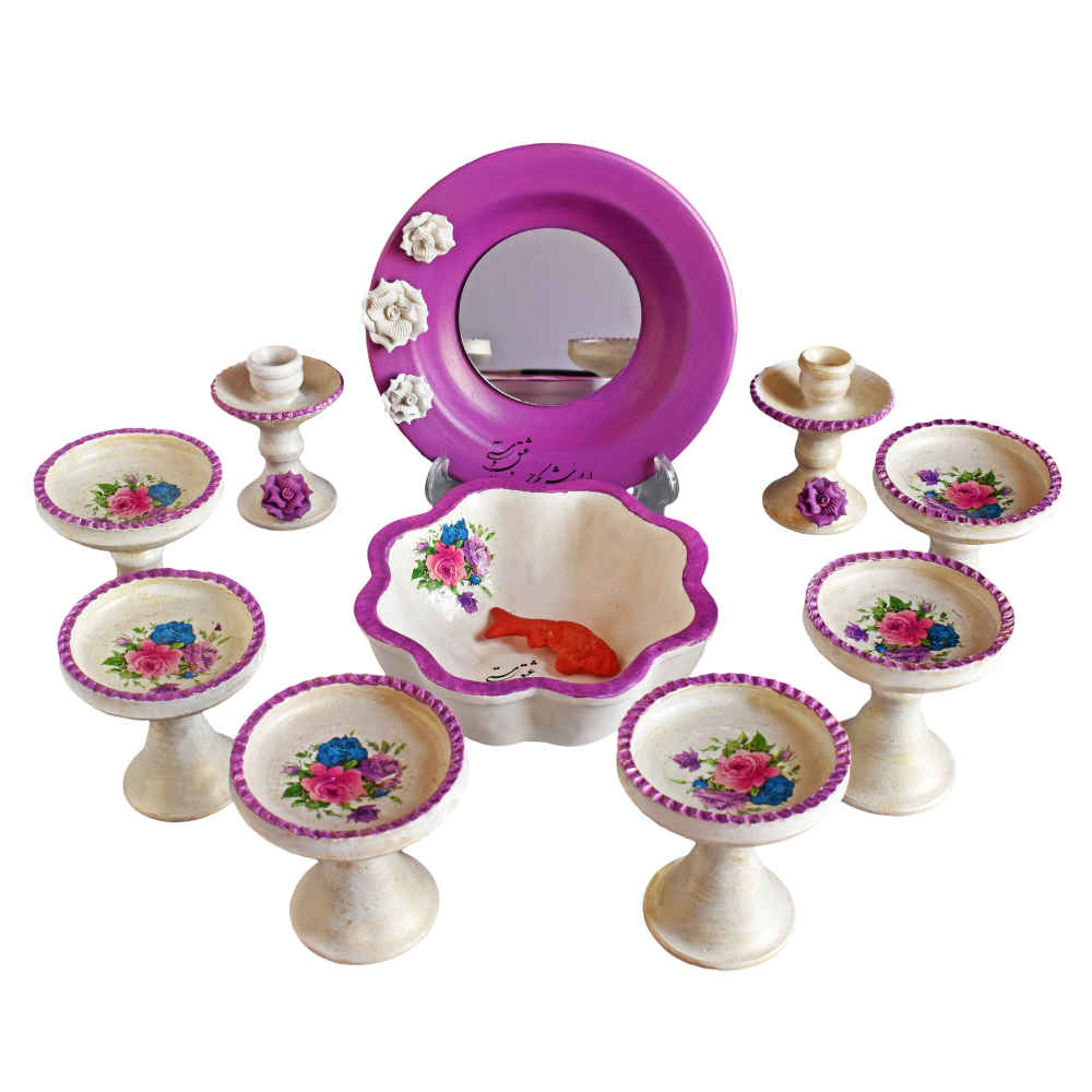 Set de plats Haftseen avec miroir, adapté pour Nowruz Targol (11 pièces)