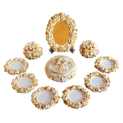 Set de plats Haftseen avec miroir, adapté pour Nowruz Zargol (10 pièces)