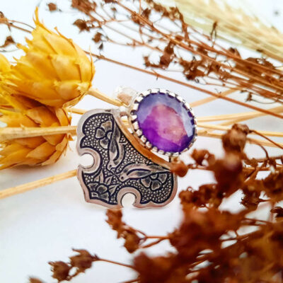 Bague en argent avec améthyste pour femmes, traditionnelle persane, violette