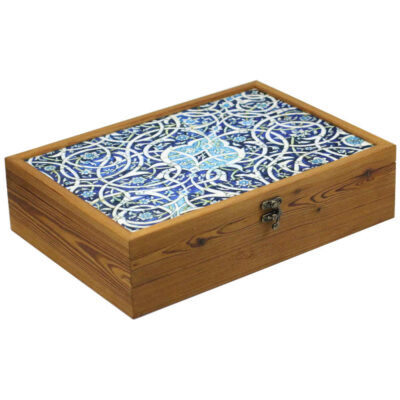 Boîte organisatrice en bois pour thé avec tiroirs et motif persan Slimi
