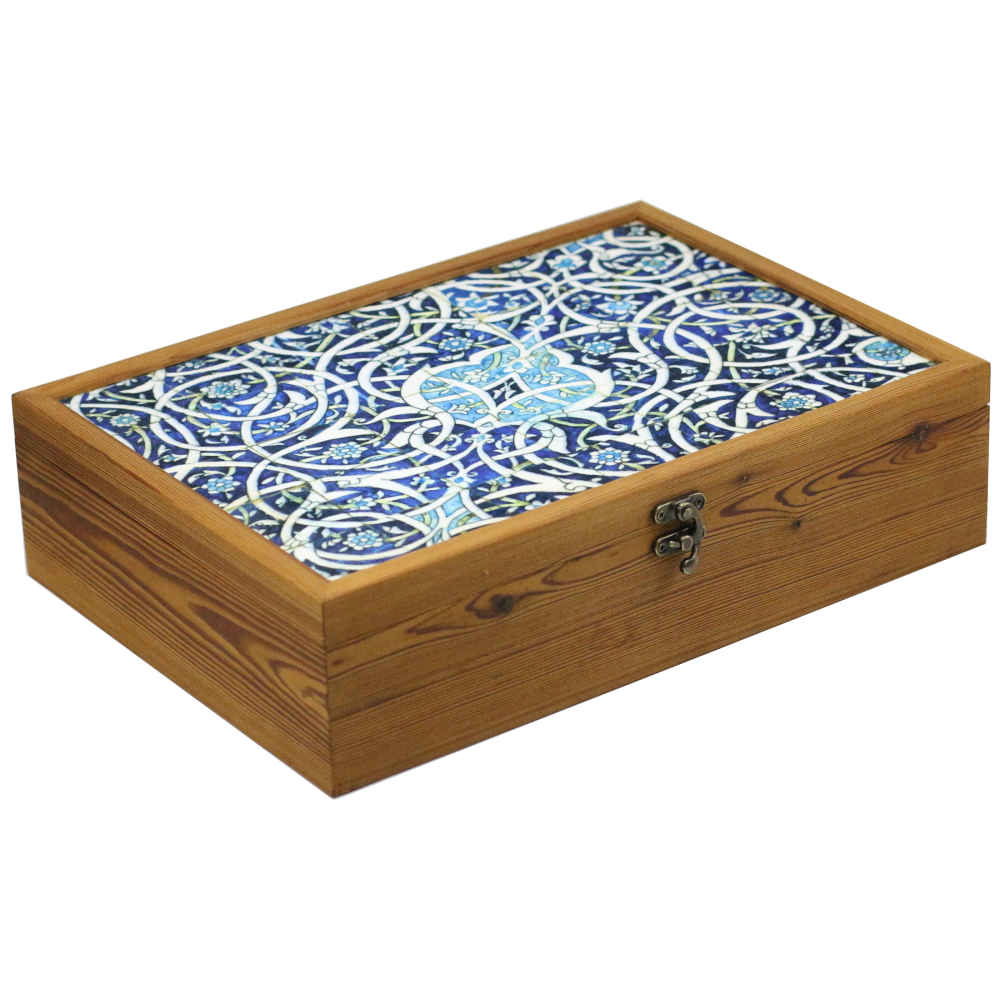 Boîte organisatrice en bois pour thé avec tiroirs et motif persan Slimi