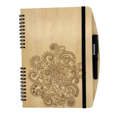 Carnet en Bois Persan – Design Yuna, Couverture Unique en Bois