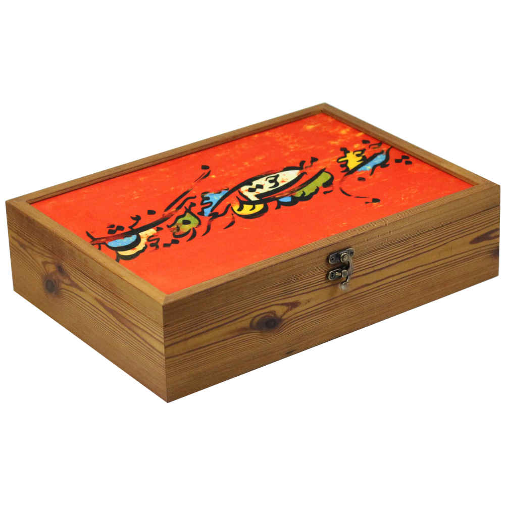 Boîte organisatrice en bois pour thé avec tiroirs et motif persan Calligraphie