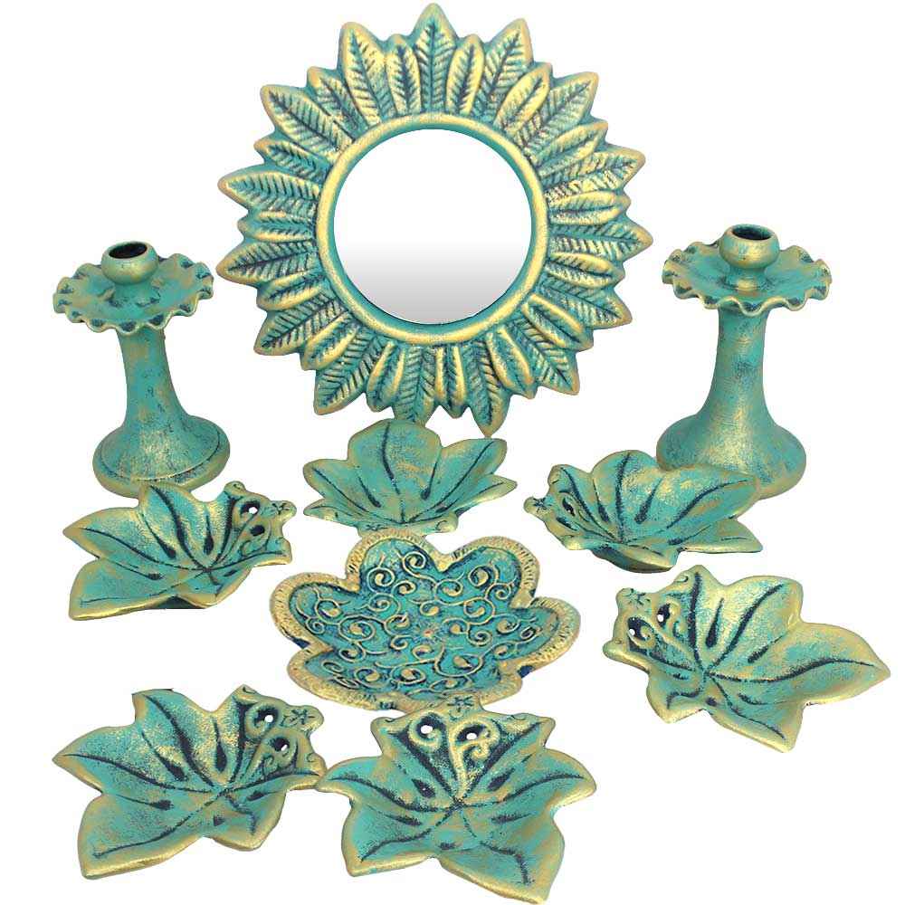 Set de plats Haftseen en céramique avec miroir adapté pour Nowruz Leaves