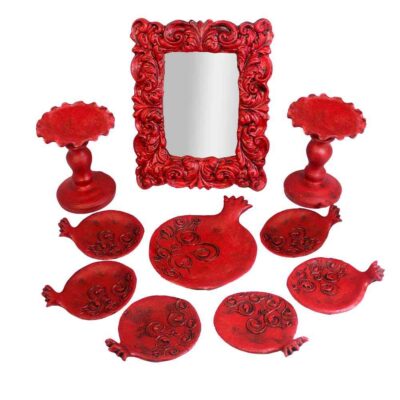 Set de plats Haftseen en céramique avec miroir adapté pour Nowruz Pomegranate