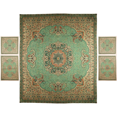Ensemble de couvre-lit persan – Style oriental taille double avec tissu Termeh – Green Reyhan