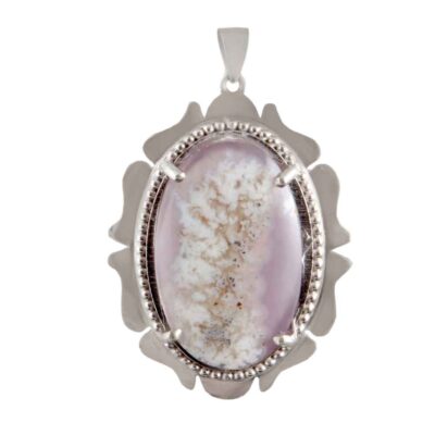 Pendentif en argent persan style classique avec pierre précieuse Agate Dendritique Minu