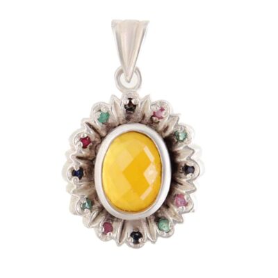 Pendentif en argent persan style classique avec pierre précieuse Agate Sam
