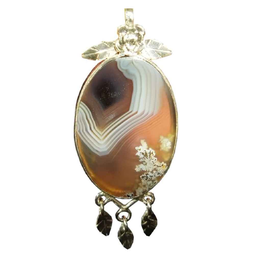 Pendentif en argent persan style classique avec pierre précieuse Agate Sulemani Farinaz